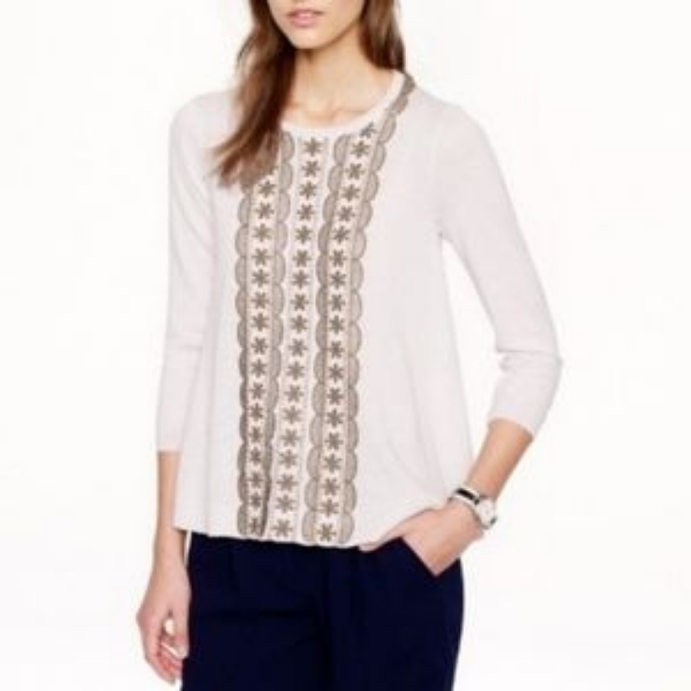 J Crew 100% Merino Wool Embroidered Sweater SZ S